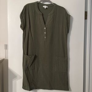 Olive Linen Dress with Pockets